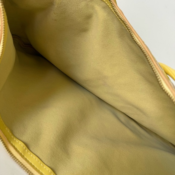 Yellow Intrecciato Woven Half Moon Leather Clutch Wristlet Top Handle Bag - Picture 10 of 16